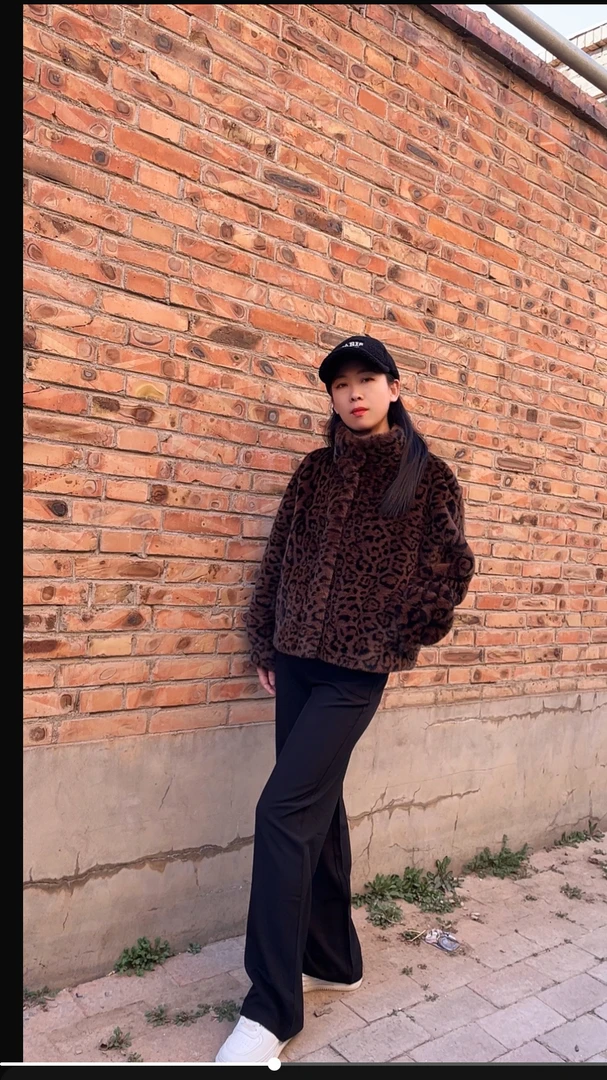 仿水貂豹纹短款保暖外套