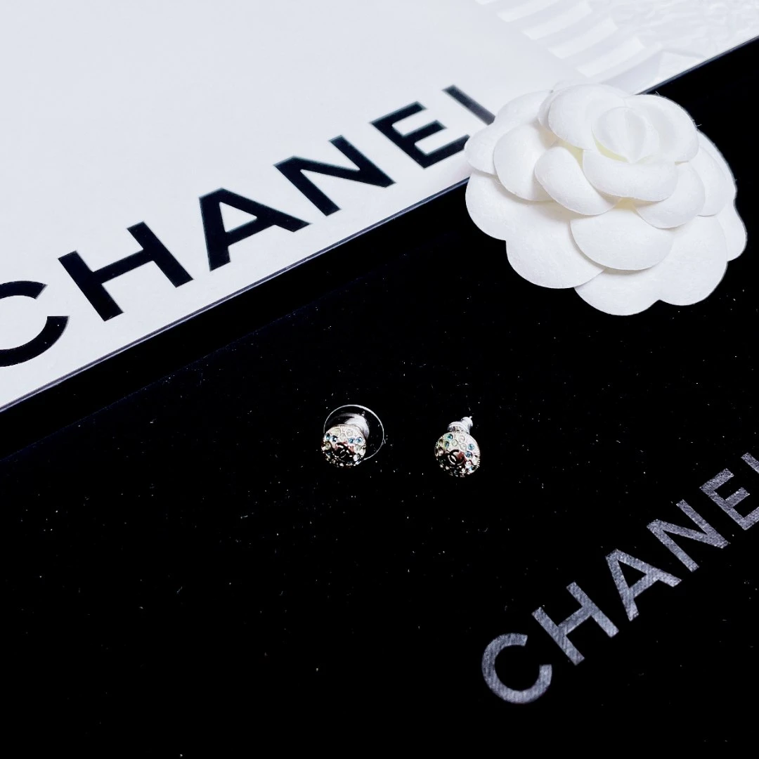 95新 Chanel/香奈儿 柚礼中古/香奈儿圆盘绿钻双C小耳钉HZ501051