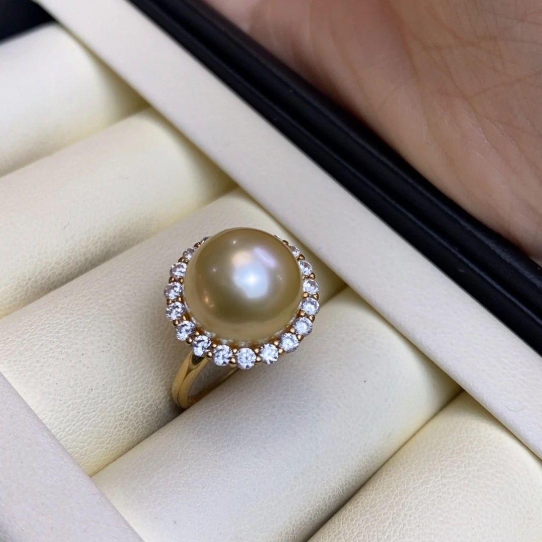 银S925镀金镶嵌海水珍珠戒圈特价
