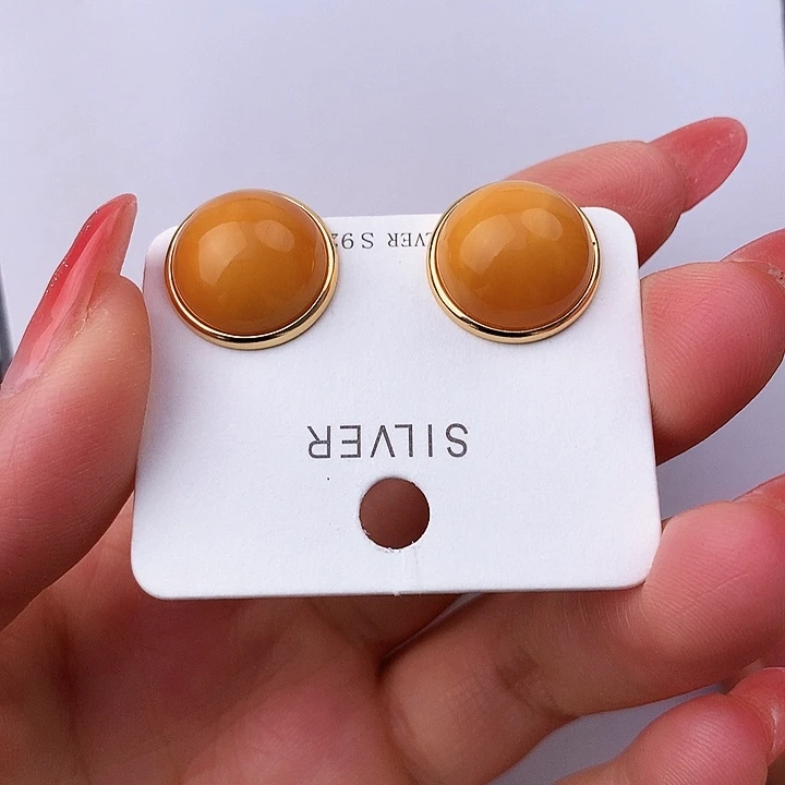 蜜蜡耳饰银S925镶嵌耳饰