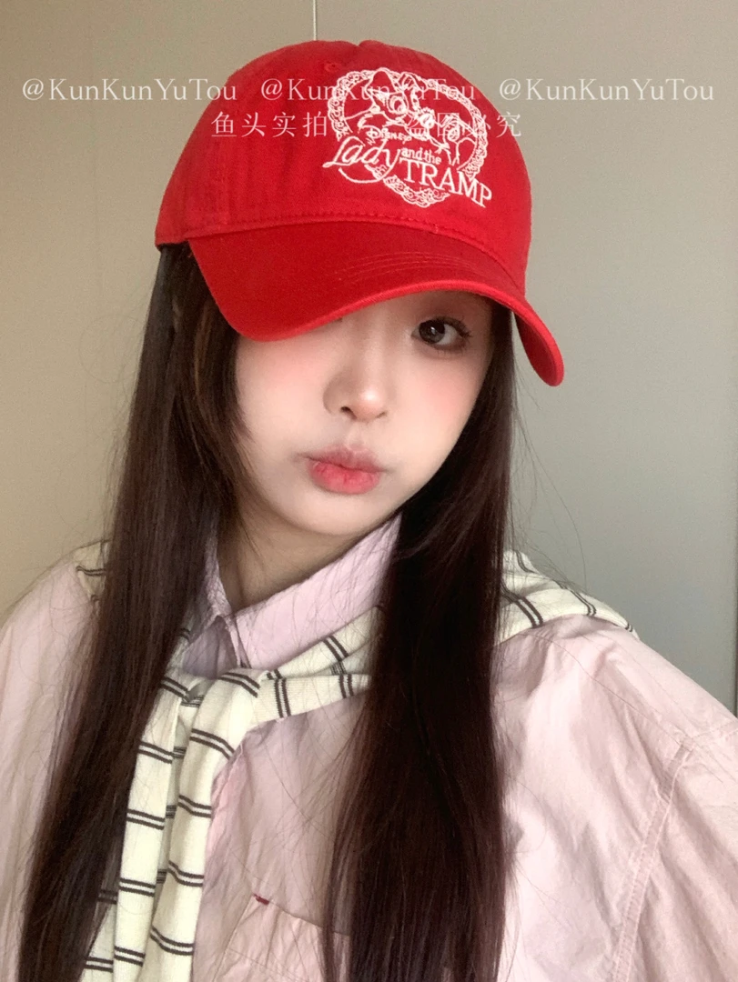 困困鱼头 蕾丝大爱心TRAMP字母刺绣软顶棒球帽休闲百搭甜酷显脸小