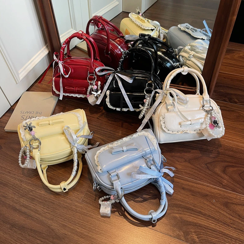 小众洋气ins甜系手提包女2025新款时尚蝴蝶结保龄球单肩斜跨包