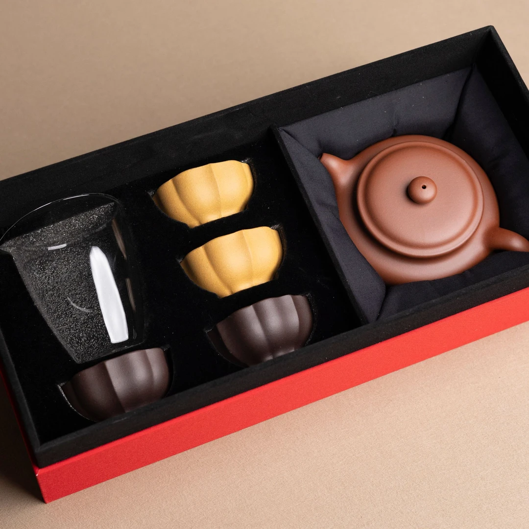 【巳喜礼盒】剑流德钟/大亨仿古 一壶四杯一公道  紫泥 半手工