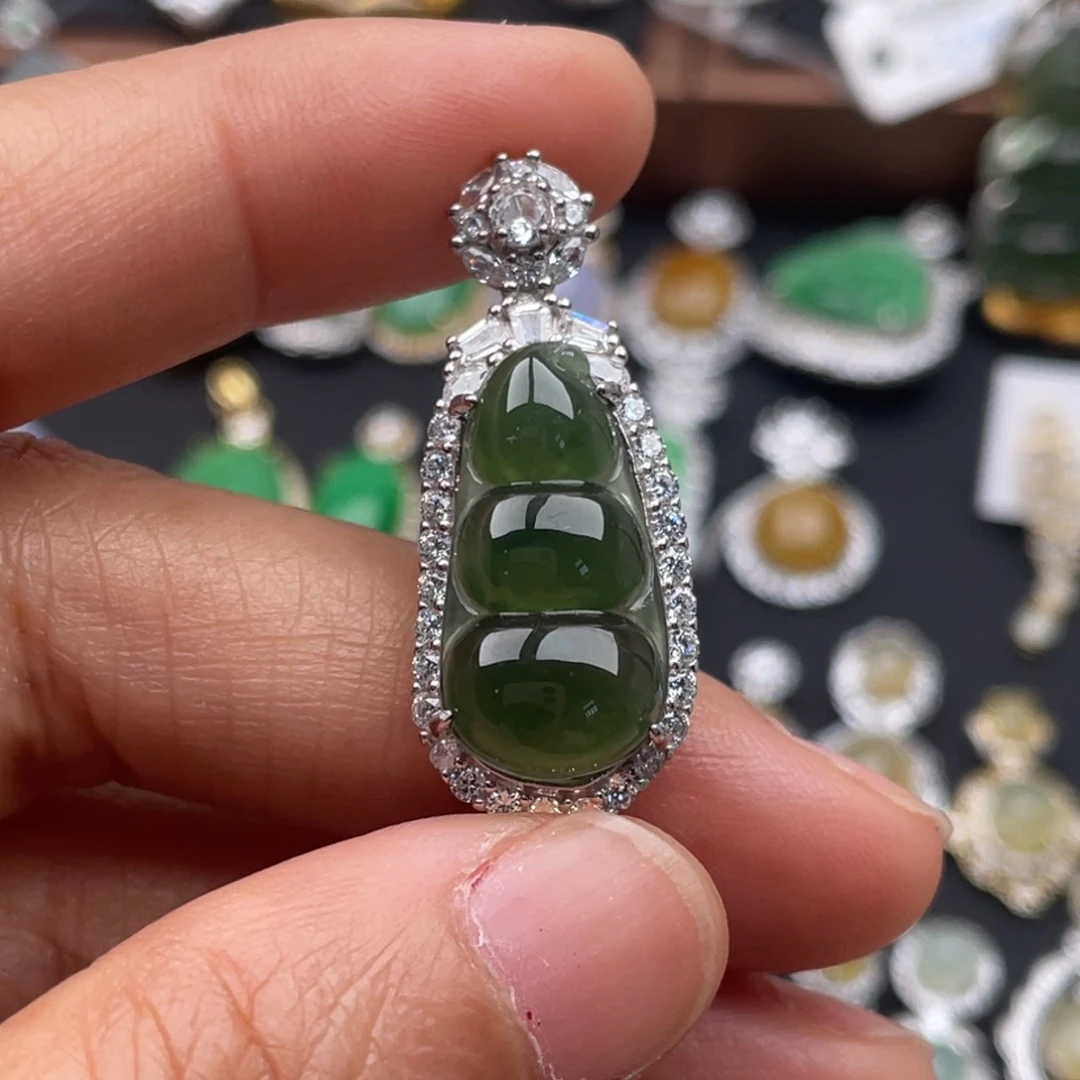 翡翠银S925镶嵌吊坠(不含链)