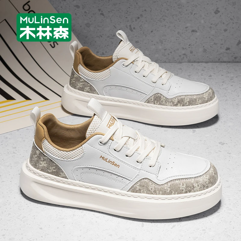 木林森板鞋男款2025新款秋季透气运动休闲百搭厚底增高男士小白鞋