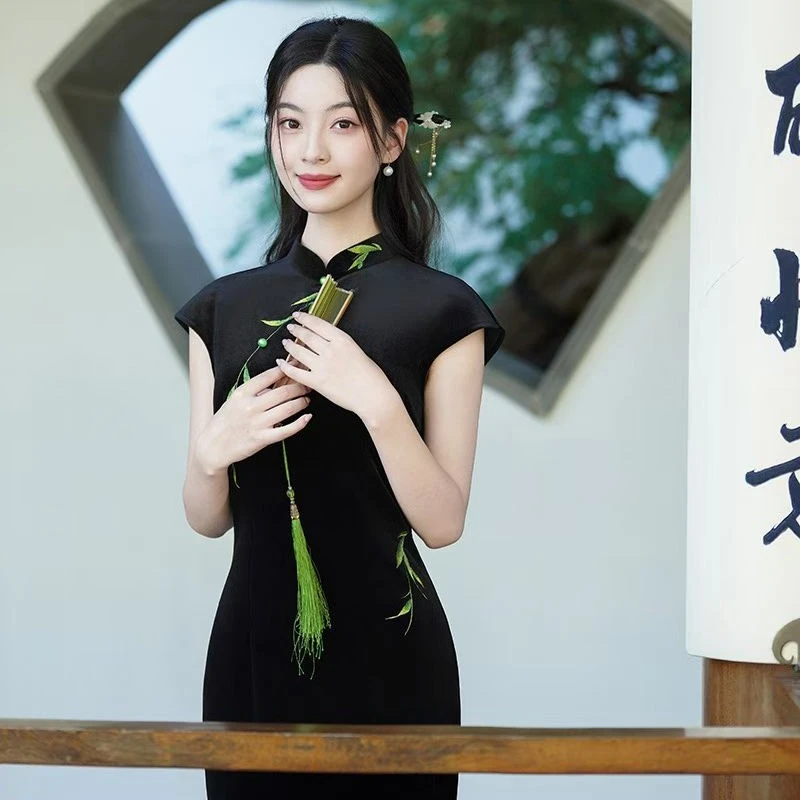 (8093)布衣样旗袍日常长裙中式长旗袍夏季常规款新中式中国风旗袍