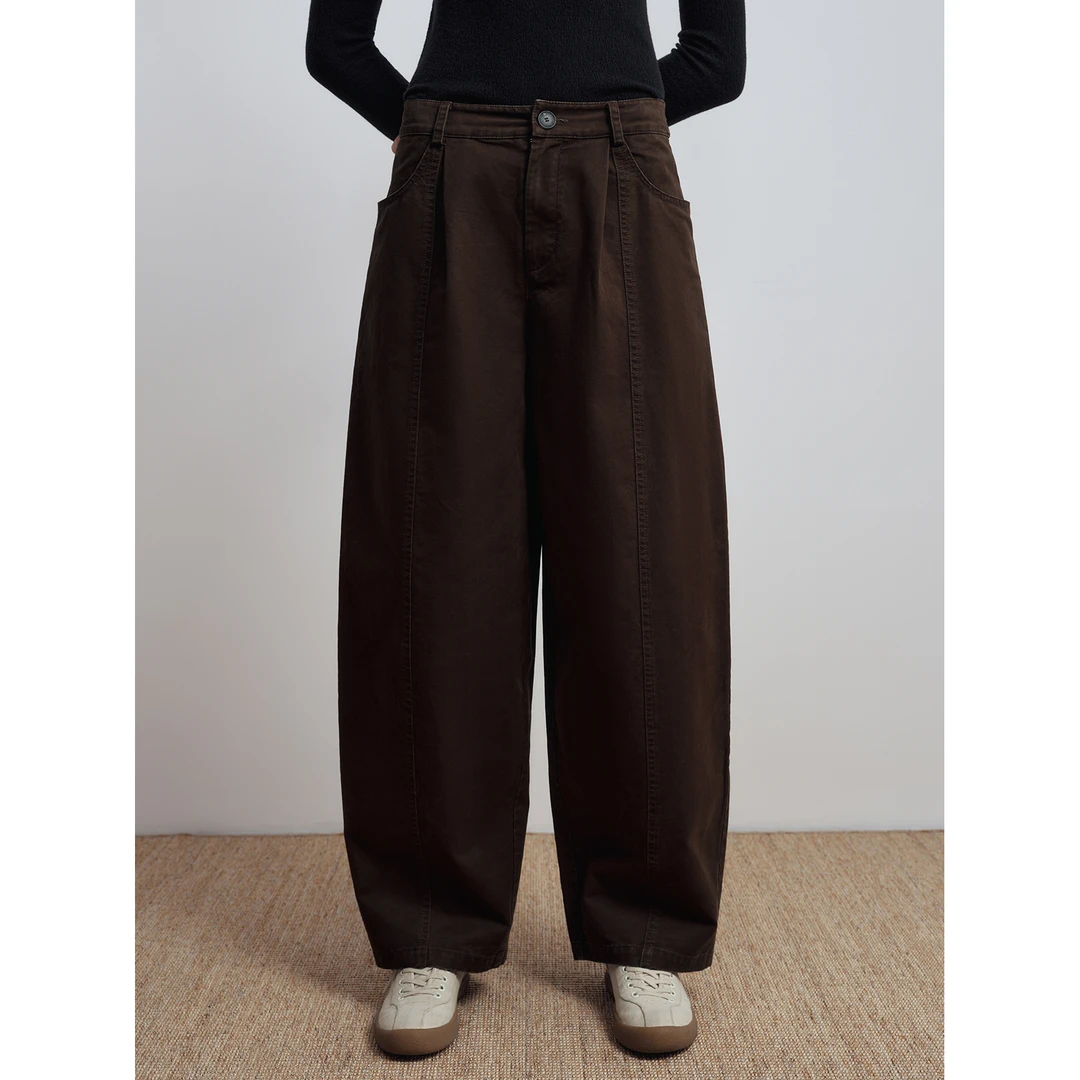 华吉言/HUAJIYAN【胡桃木】100棉复古做旧水洗松紧腰休闲裤