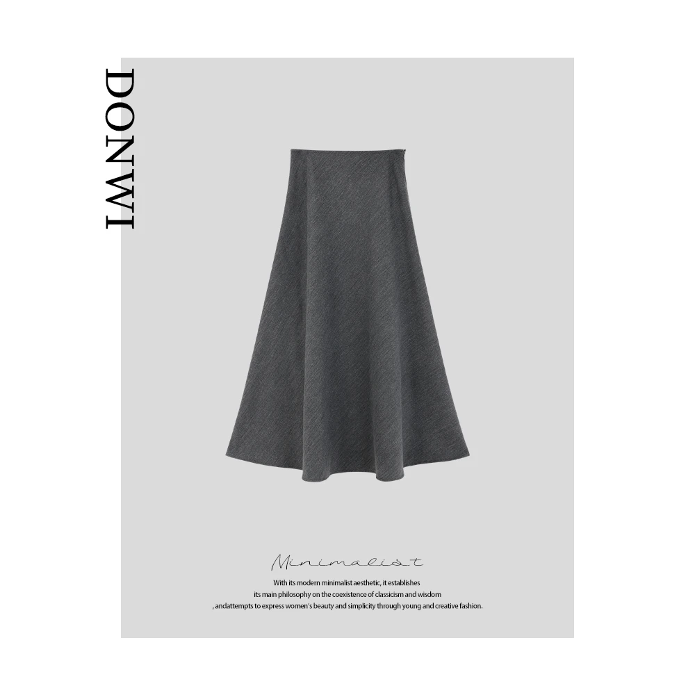 DONWI【晚风】设计感斜裁垂坠半身裙女显瘦高腰弹力a字裙子11038