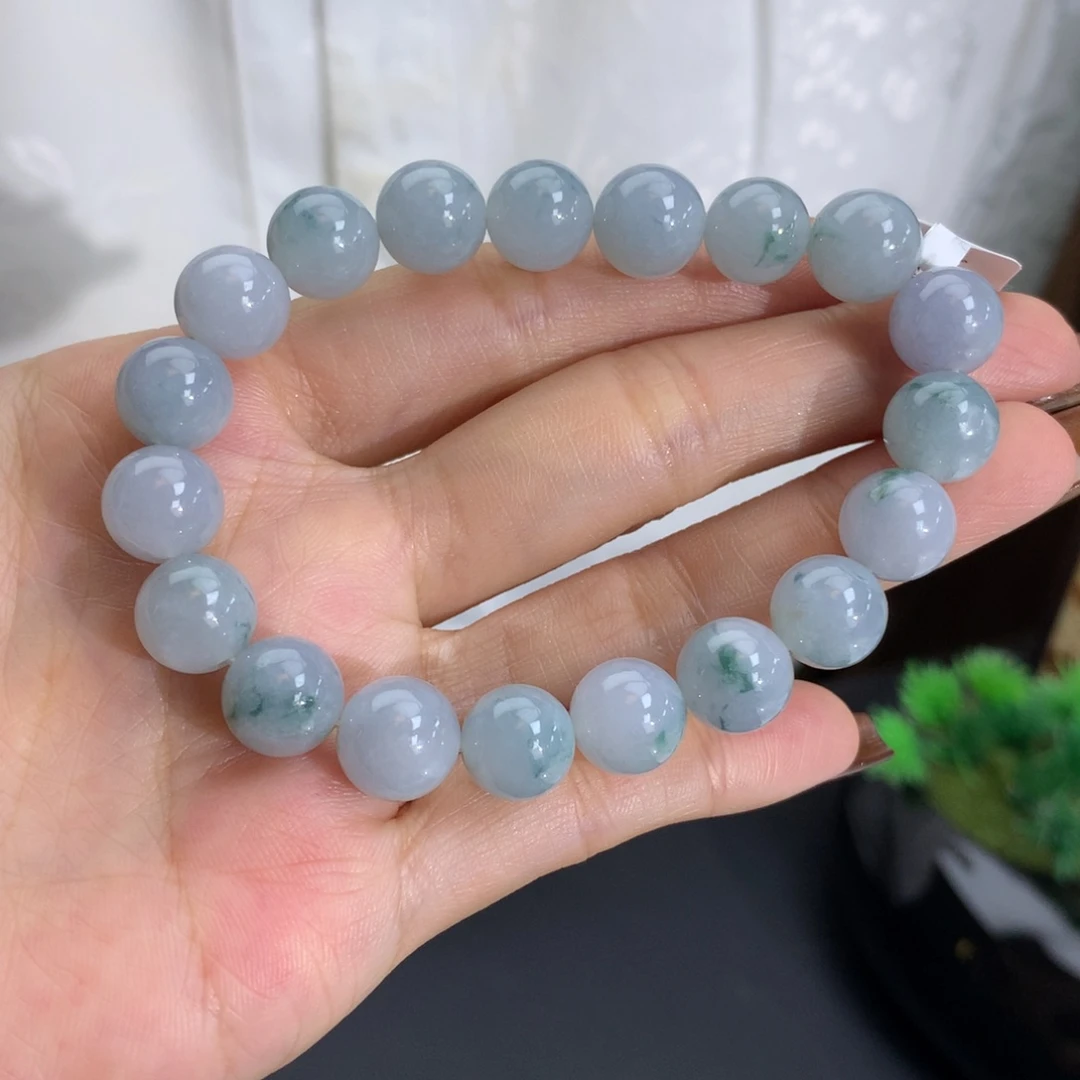 未镶嵌手串翡翠卡9.7细润蓝飘花手串（有纹