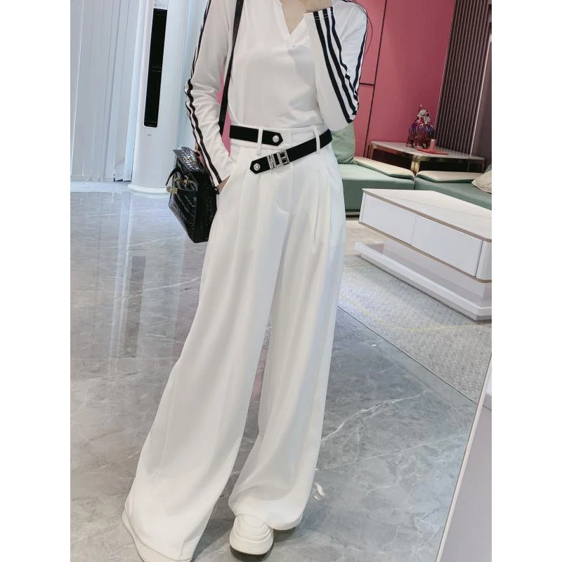 【遮胯裤】字母腰带前拉链直筒阔腿裤（YD字）88822