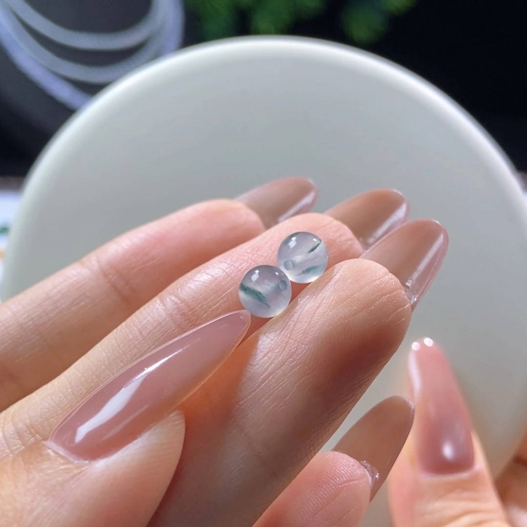 翡翠散珠翡翠高冰蓝花小珠6+mm多样性发一