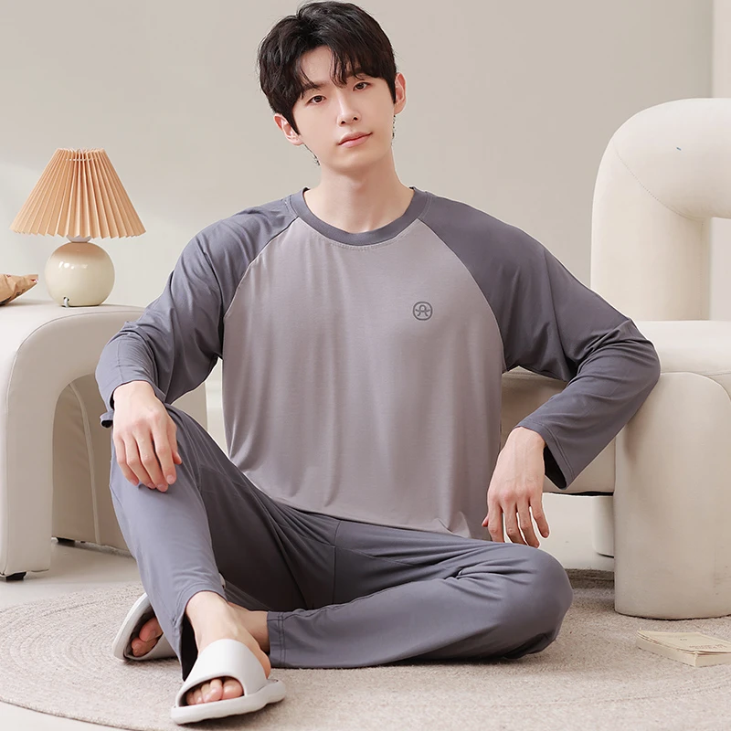 莫代尔男士睡衣春秋季新款长袖休闲套头青年四季可穿家居服套装