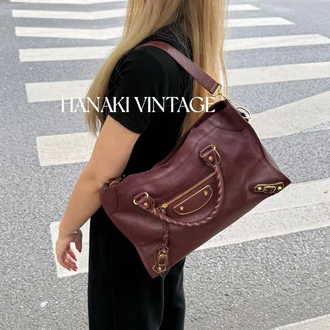95新 Balenciaga/巴黎世家 花绮二店/山羊皮波多尔红中号city机车