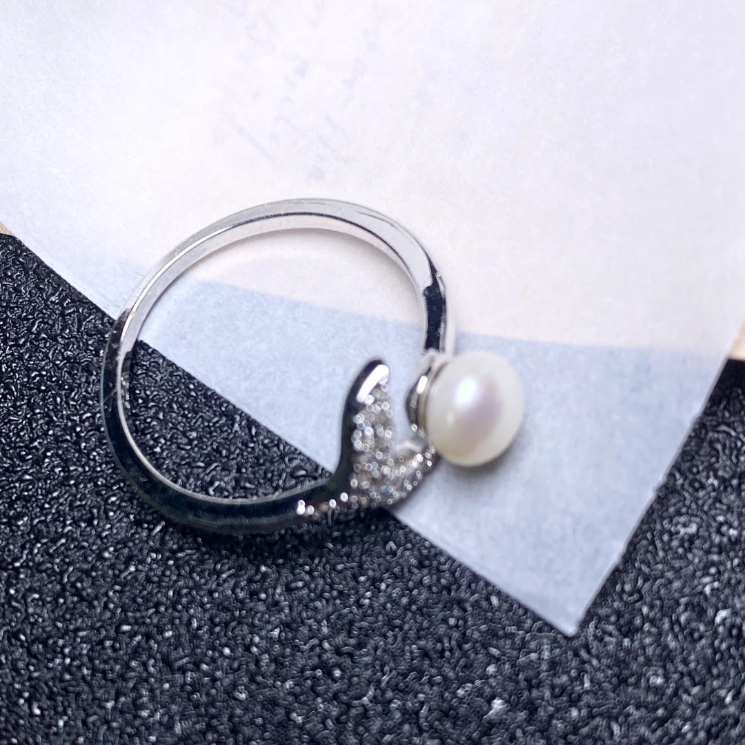 天然淡水珍珠 人鱼戒指 精致小巧 日常百搭珍珠尾戒