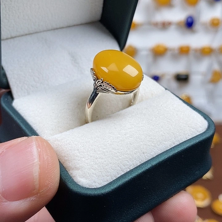 蜜蜡银S925镶嵌戒指