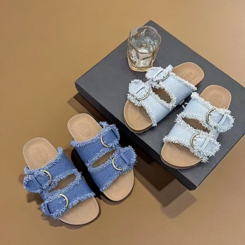 F5休闲纯色一字带凉鞋夏季沙滩百搭日常罗马风格女鞋