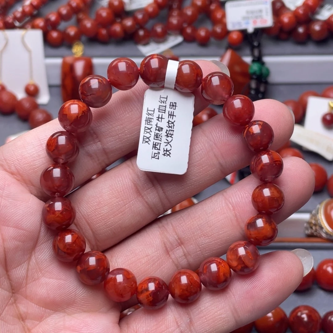 南红玛瑙未镶嵌南红玉石9.5mm瓦西原矿牛血火焰纹手串