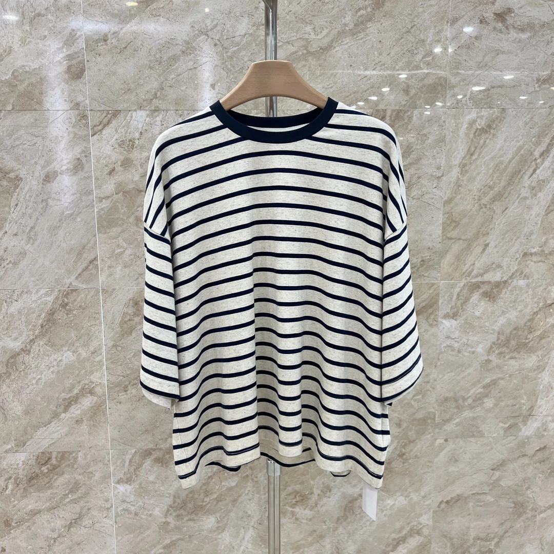 【简白】短袖女圆领拼接复古显瘦打底T恤DL0751