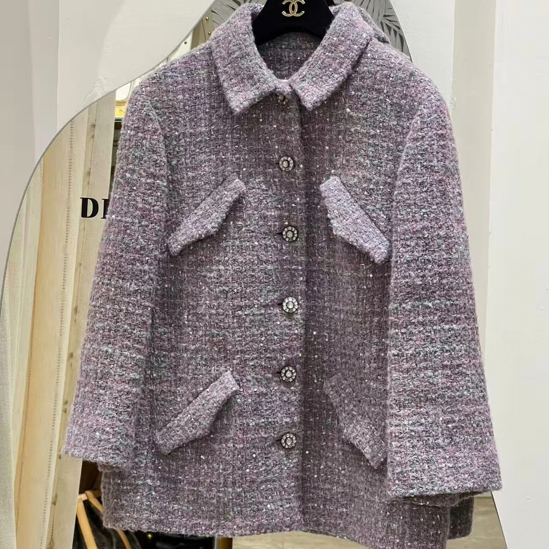 95新 Chanel/香奈儿 chanel 香芋紫粉色四口袋琉璃扣外套 38码