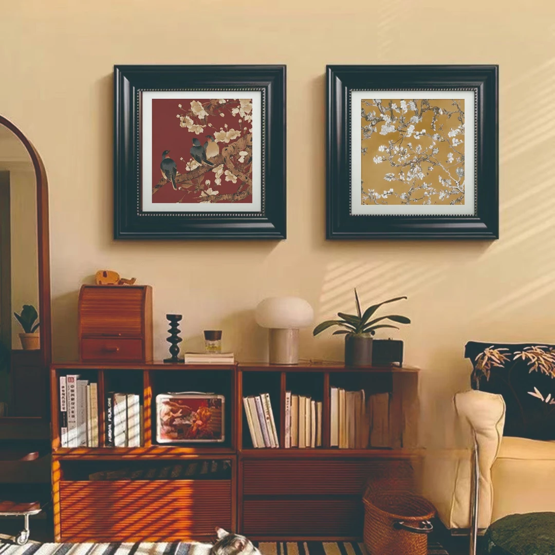 喜上眉梢中古风餐厅装饰画床头背景墙挂画美式复古EG02-50-50-2