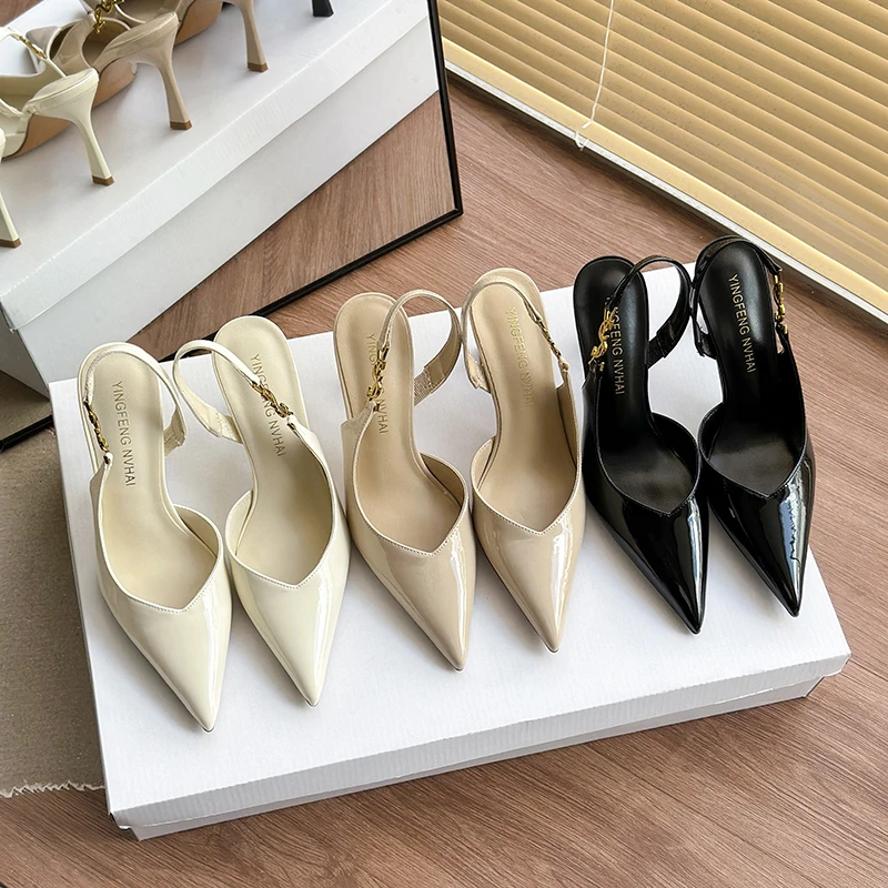 雾里看花●时装凉鞋漆皮时尚性感高跟半拖凉鞋包头凉鞋女尖头