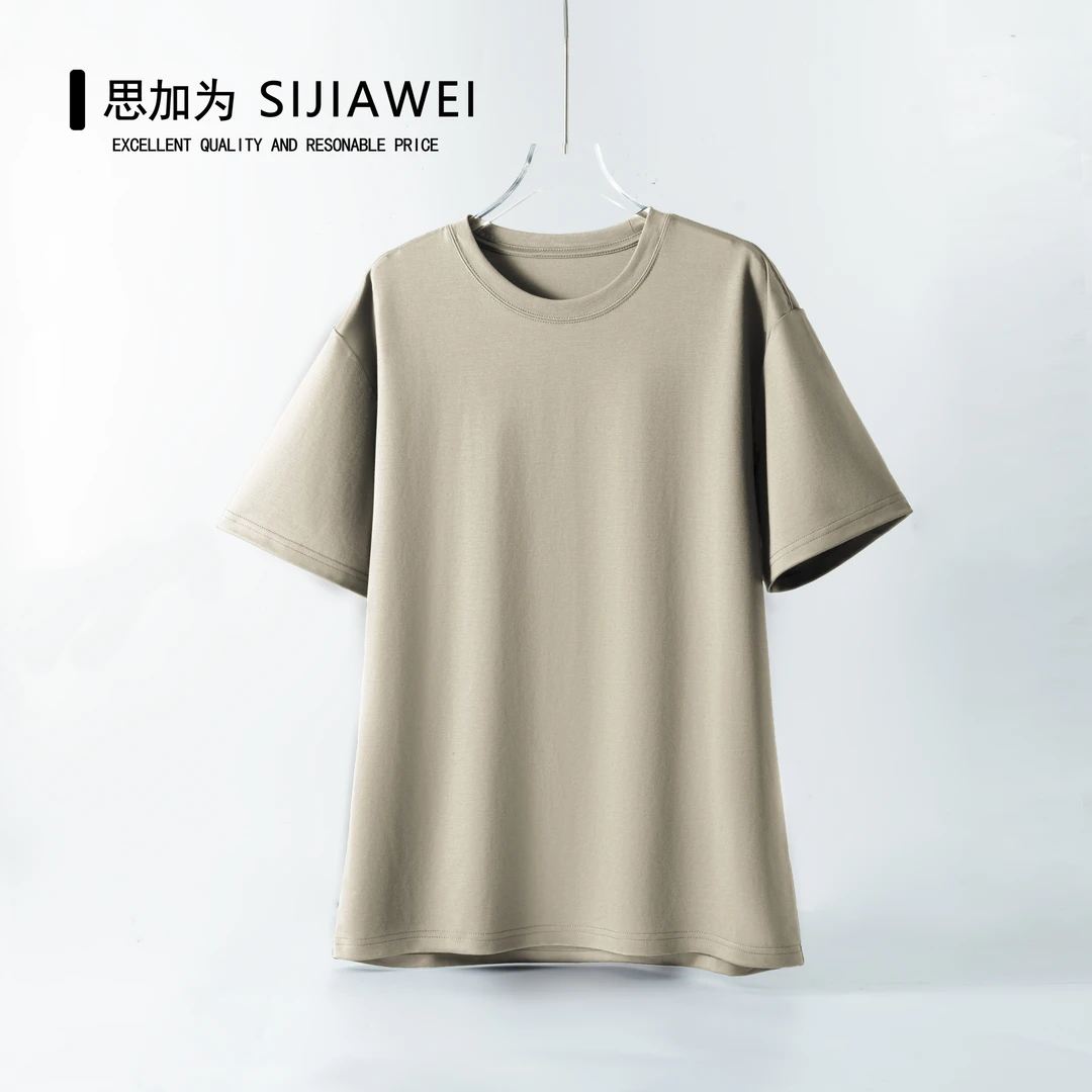 品牌代工厂100%纯棉男女同穿简约短袖 海鸥杏