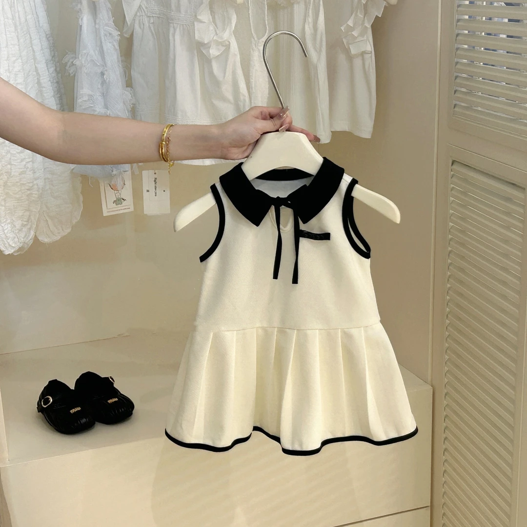 女童夏装连衣裙宝宝洋气个性潮小香风学院polo翻领公主背心裙