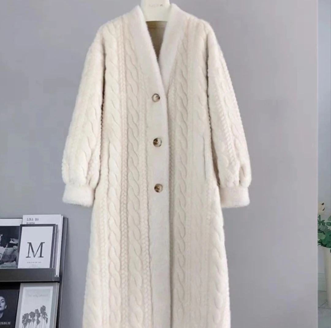 设计师款麻花条纹拼接纹理外套女冬季长款大衣