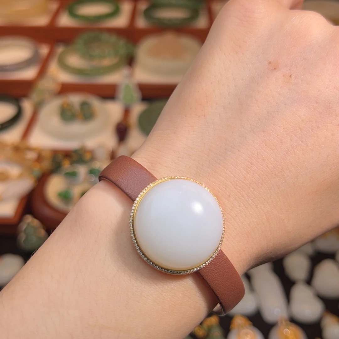 和田玉18K金镶嵌手链