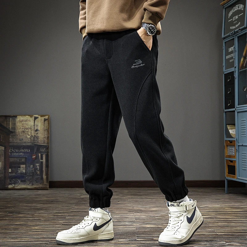 MR.MUDI/穆迪先生华夫格2025新款休闲裤男春秋款潮牌宽松大码束脚