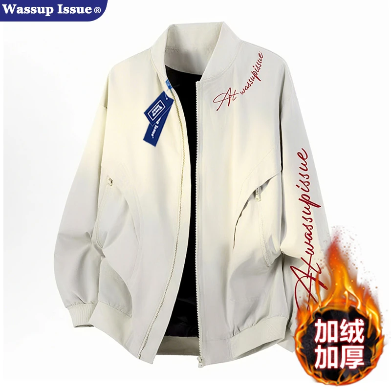 WASSUP ISSUE美式印花飞行夹克男款秋冬潮牌宽松情侣棒球服外套潮