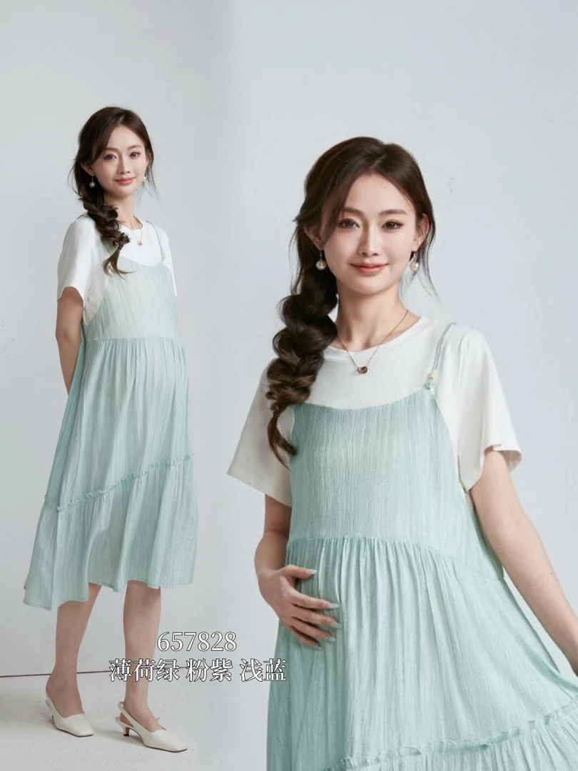 【实体店品质】孕妇装夏季新款假两件设计连衣裙