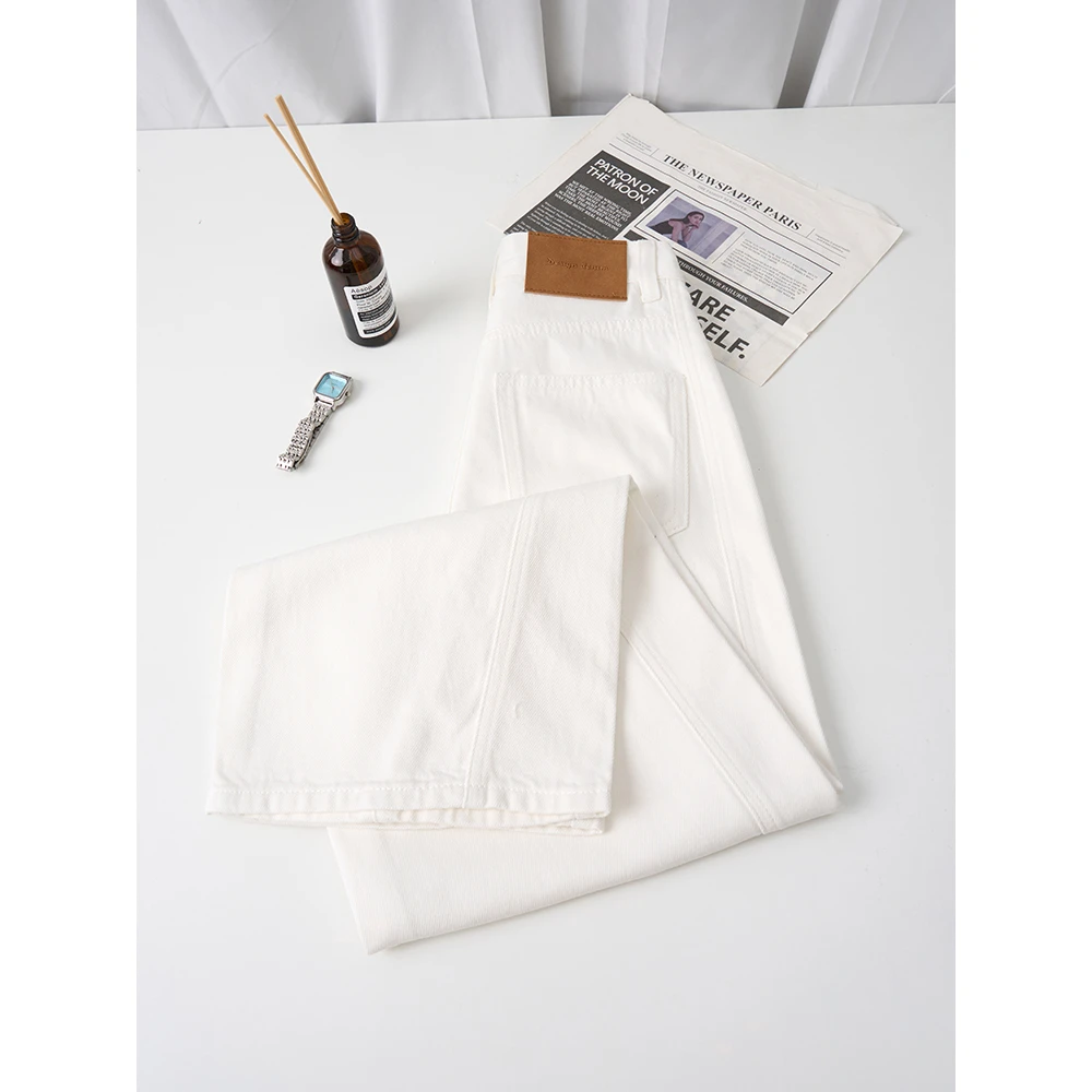 王家有鱼【小个子定制】白色弯刀牛仔裤女2025夏季新款百搭阔腿裤