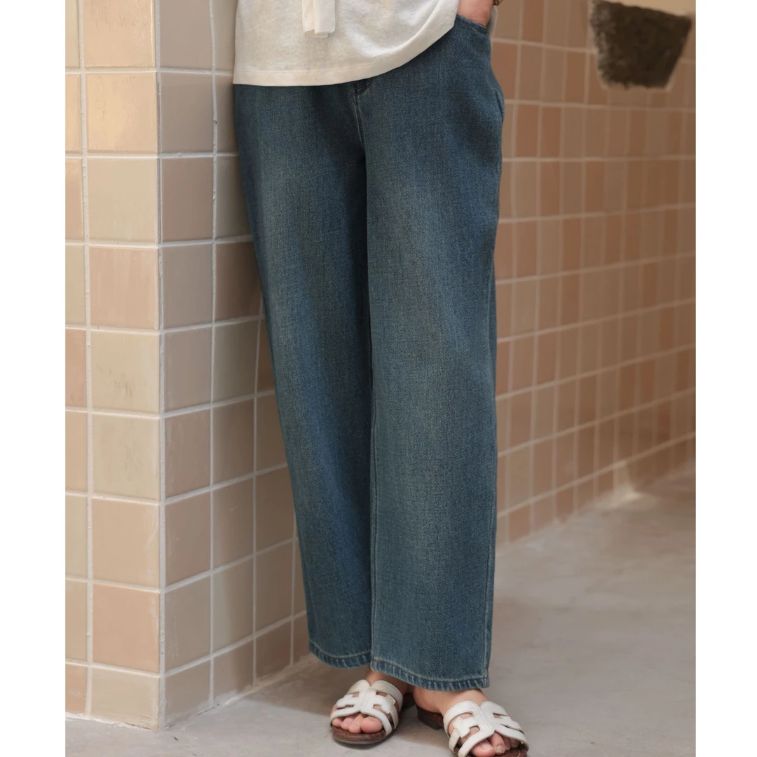 麻享【重磅双纱牛仔裤】休闲阔腿萝卜裤女九分2024139