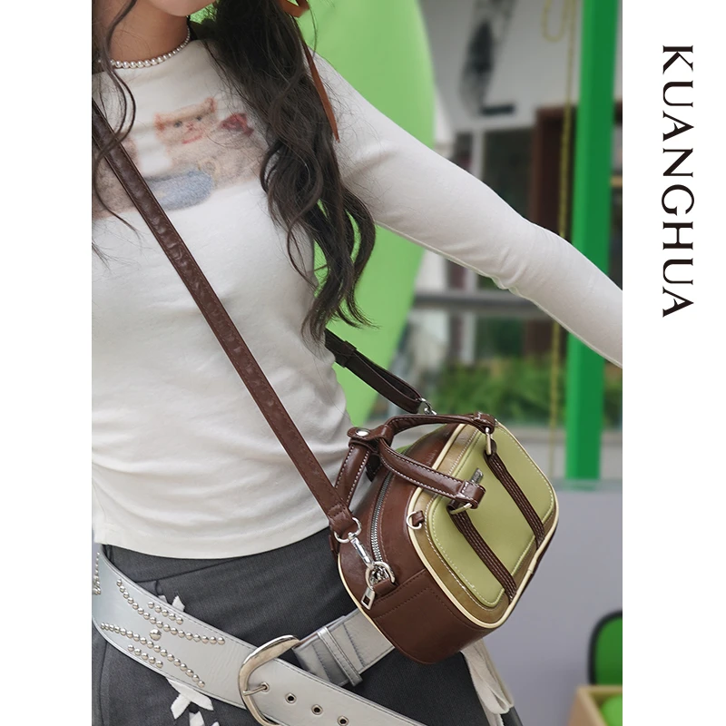 哐花2025春夏新品手提斜挎小方包女牛油果绿波士顿包包迷你手机包