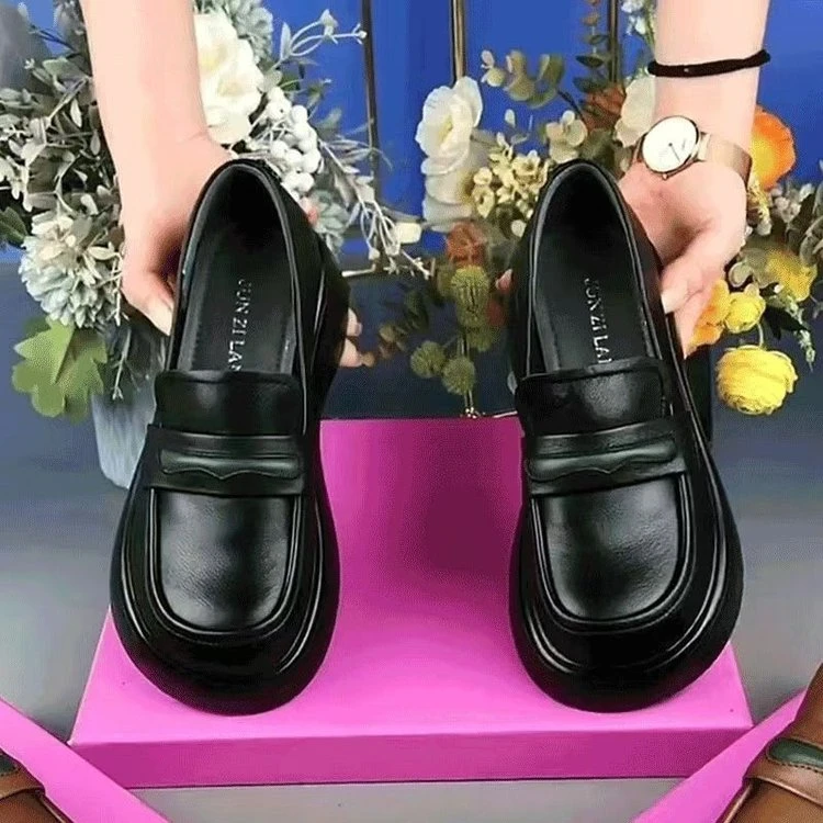 厚底乐福鞋女2025春季新款英伦风一脚蹬软底单鞋工作鞋