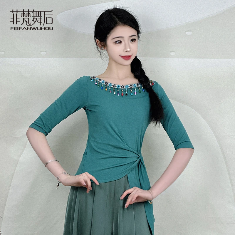 菲梵舞后新款名族风舞蹈服装女现代古典舞练功服上衣广场舞演出服