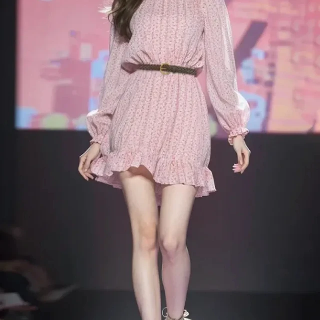 法式气质精致碎花茶歇连衣裙配腰带JYFMYP2024 032304