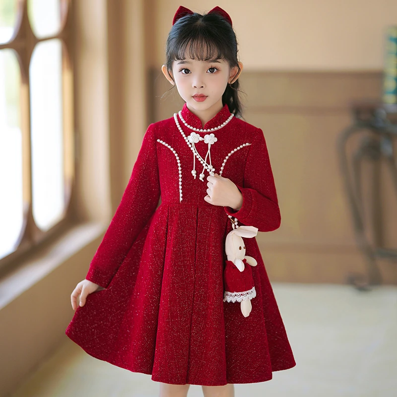 女童旗袍连衣裙秋冬装2025新款儿童新中式国风唐装小女孩长袖裙子