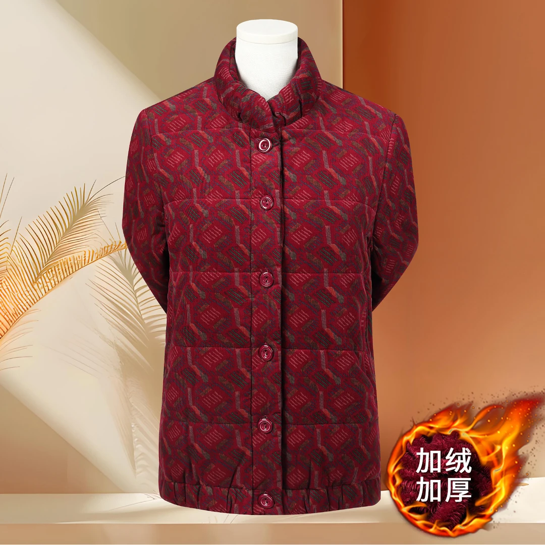 老年人冬装女灯芯绒纯棉棉衣奶奶装冬季加绒加厚全棉棉袄妈妈棉服