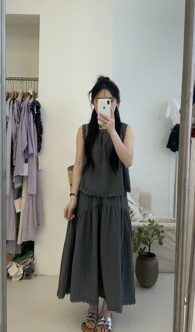 【极简】花边无袖套装