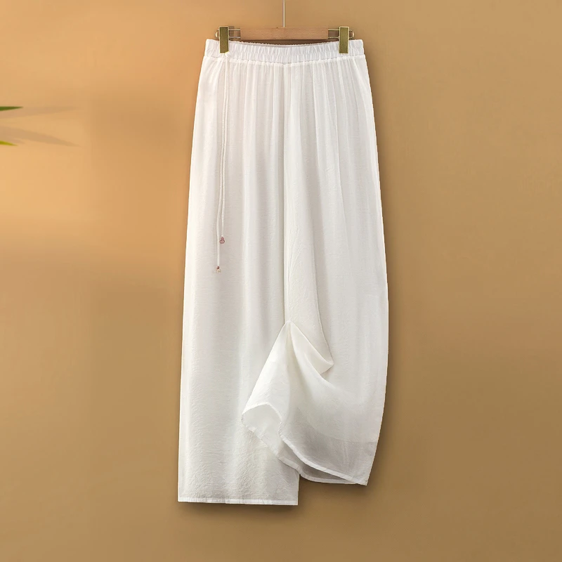 【轻舞】飘逸仙女裤薄纱高腰阔腿裤女装夏季新中式国风白色休闲长裤