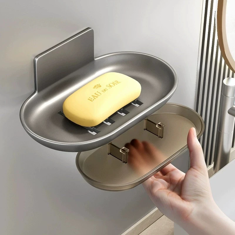 浴室肥皂盒枪灰色太空铝香皂盒免打孔贴墙壁挂式家用卫生间置物架