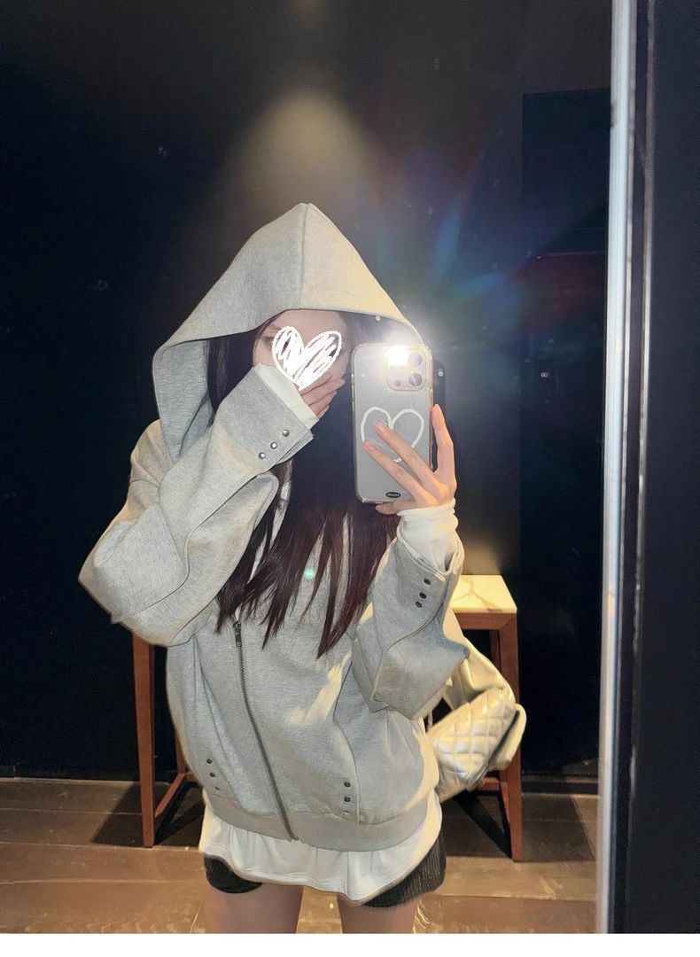 伦敦街头设计感铆钉宽松卫衣外套