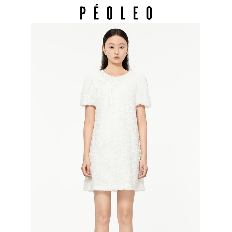 飘蕾夏季新款时尚甜美洋气显瘦立体花朵泡泡袖连衣裙PK5112183