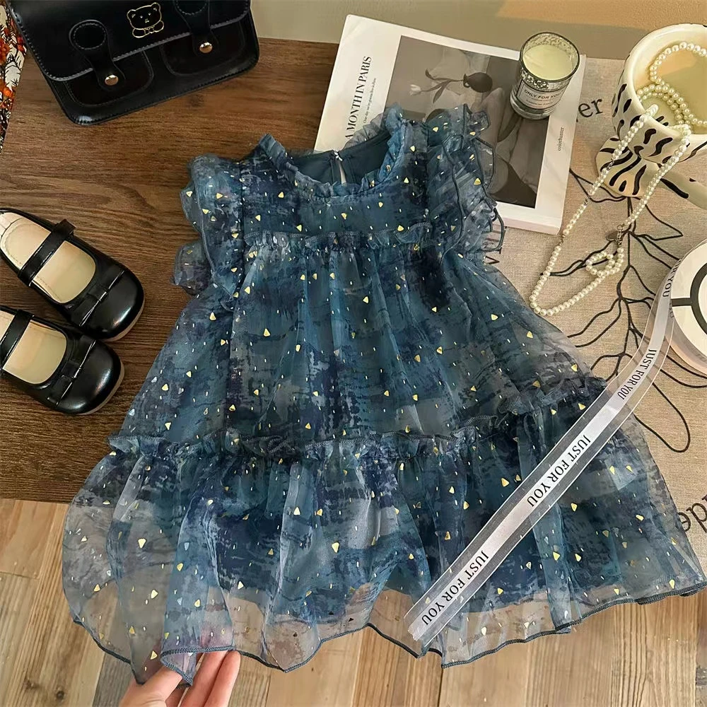 77390女童裙子季新款洋气儿童连衣裙小飞袖宝宝公主裙夏款网纱裙