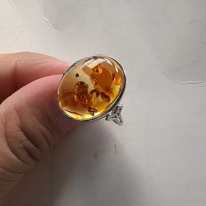 琥珀（花珀）银S925镶嵌戒指