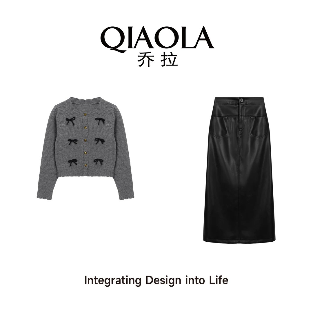 QIAOLA/乔拉【浪漫绮想】秋季北极绒蝴蝶结慵懒减龄A版时尚套装预售