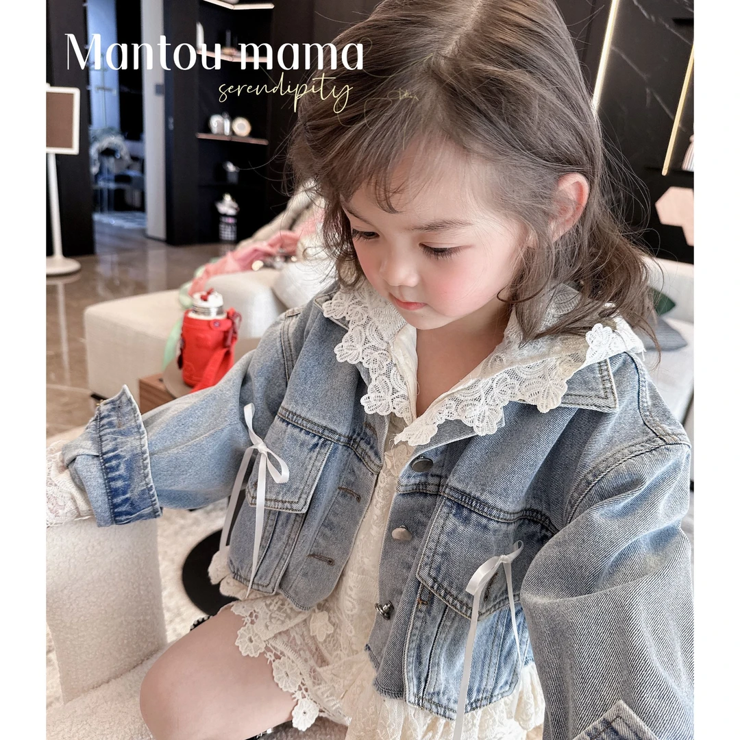 【Mt studio】【现货】蕾丝花摆青春牛仔外套春秋女童精致少女风百搭