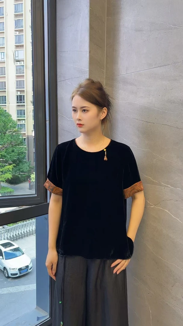 SENBIYAO/森比垚 3953#真丝乔绒上衣女装